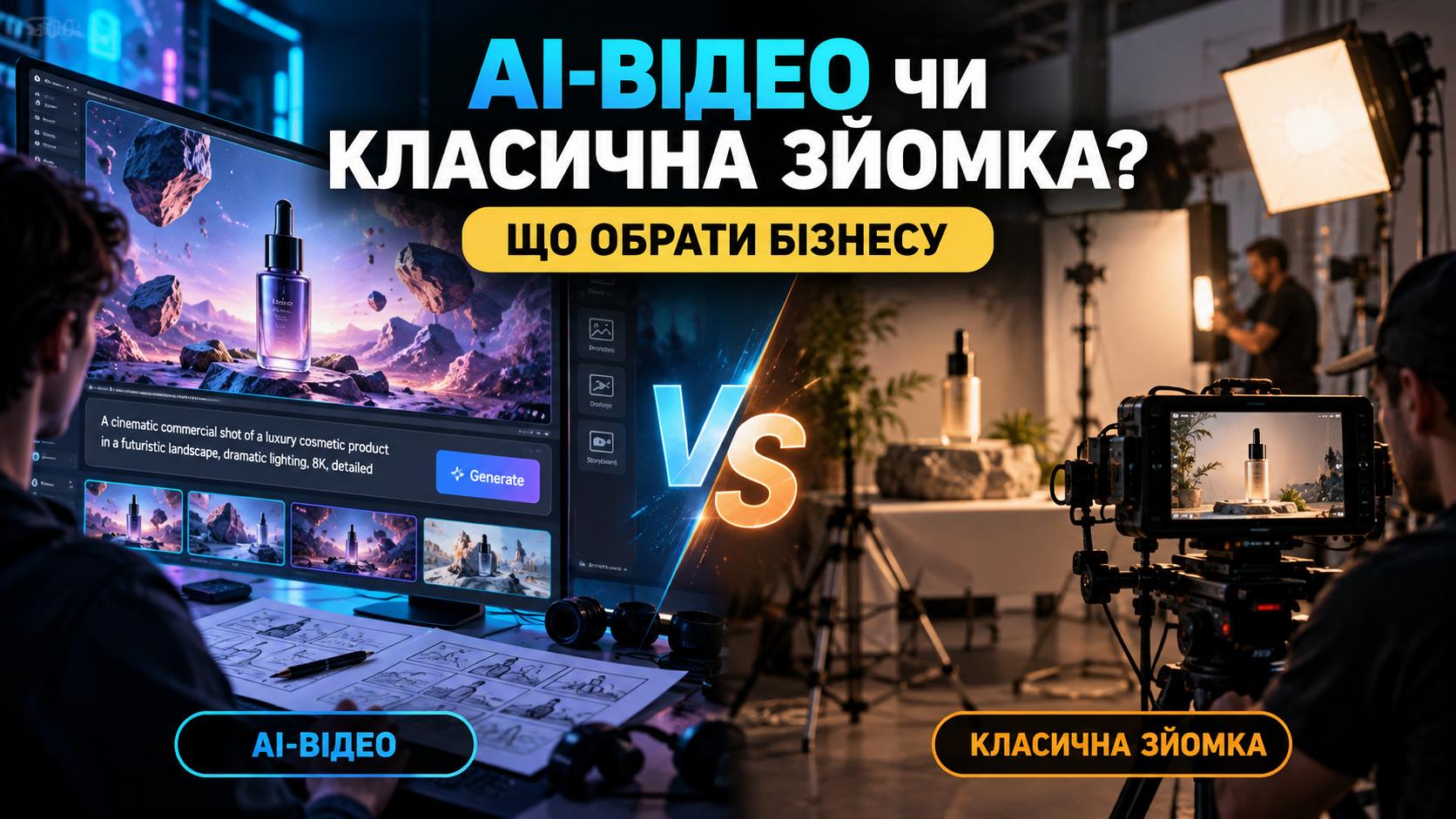 AI-відео та класична відеозйомка — порівняння двох способів створення реклами для бізнесу